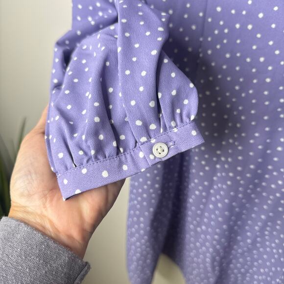 Uniqlo Purple White Dots Printed V-Neck Long Sleeve Mini Dress Small Fit  Flare - Picture 7 of 12